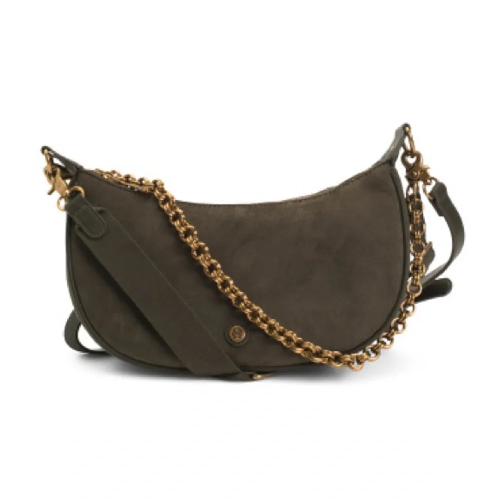 House of Harlow 1960 Valerie Crossbody Green Faux Suede Double Zip Shoulder Bag